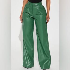 Green Wide-Leg Women's Pants